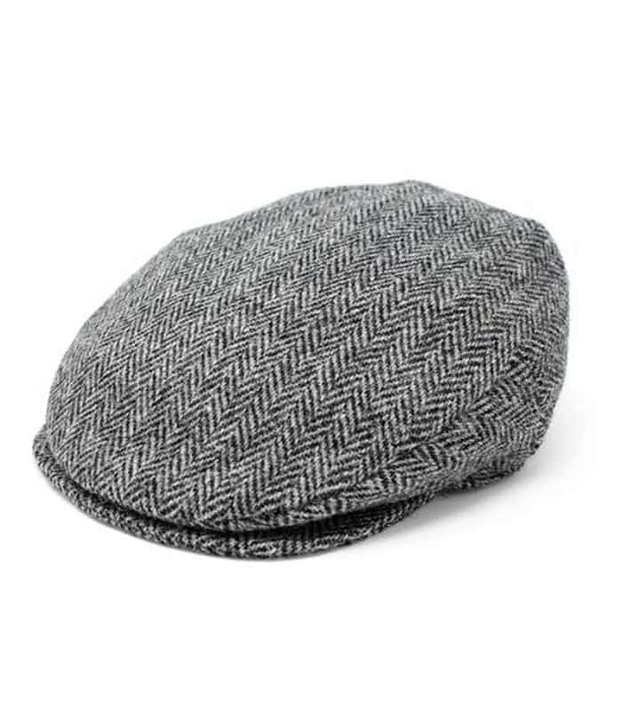 Harris Tweed Flat Cap - Silver Grey Herringbone - Vintage Style