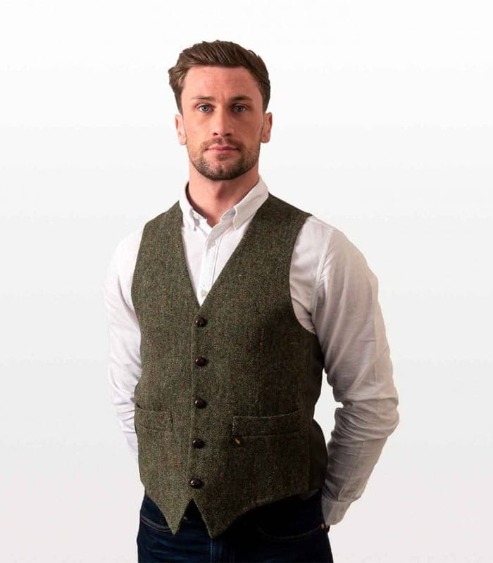 Irish Donegal Tweed Vest Waistcoat - Green Salt and Pepper
