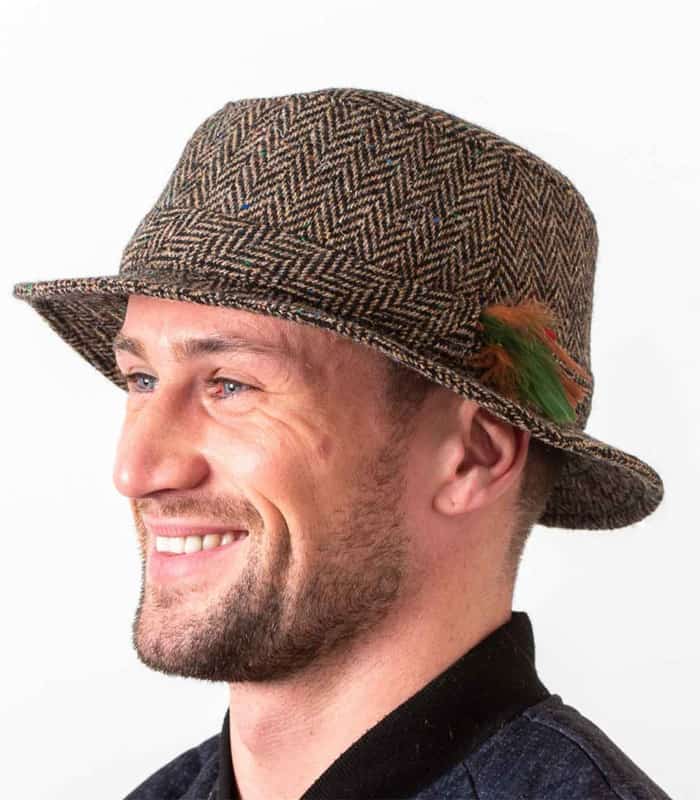 Walking Hat - Donegal Tweed - Brown Herringbone