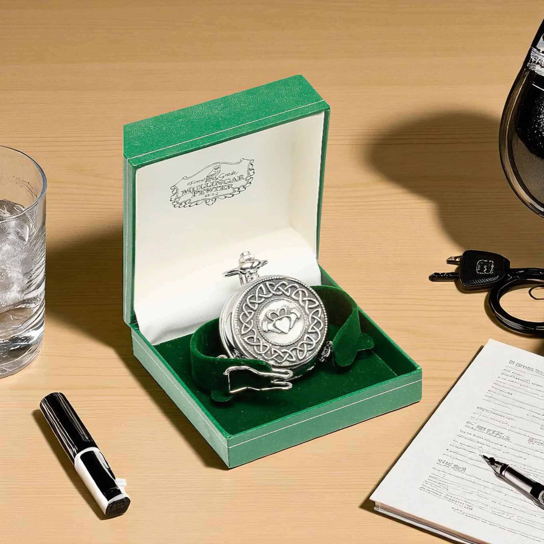 Mechanical Pocket Watch - Claddagh - Mullingar Pewter