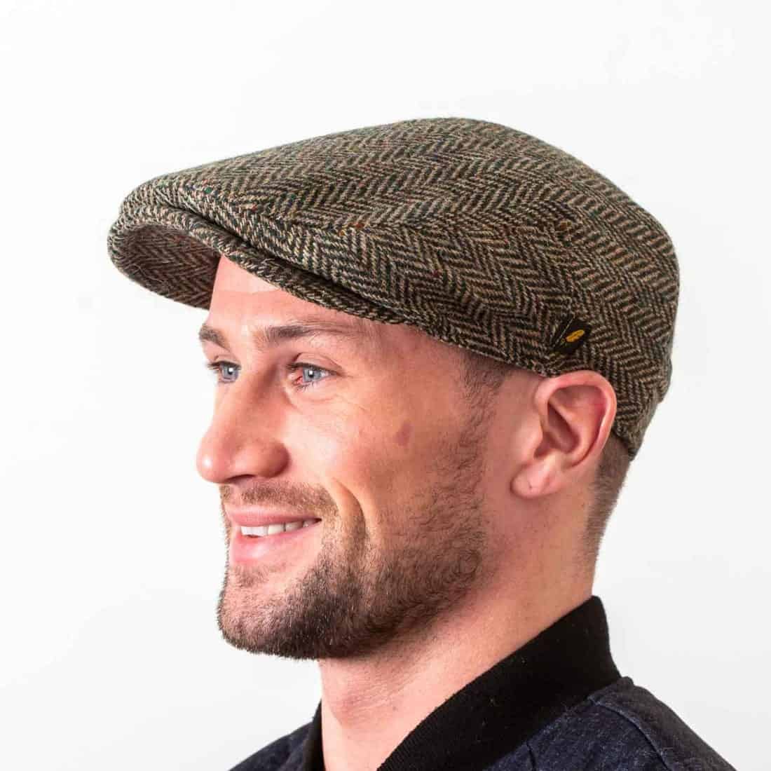 Green Donegal Tweed Flat Cap with Foldaway Ear Flaps - Image 4