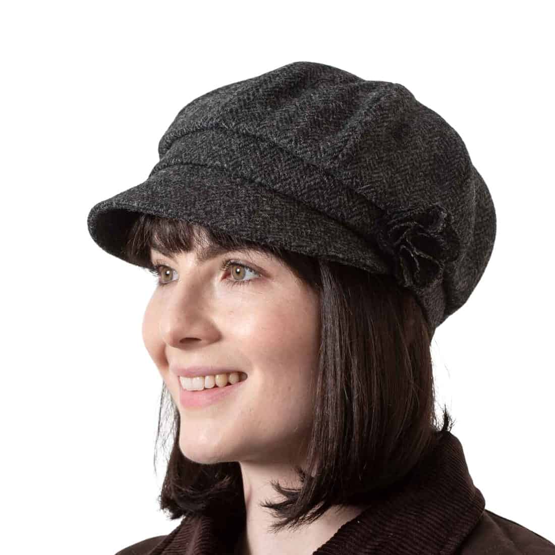 Women’s One Size Bakerboy Hat – Shannon - Charcoal Herringbone