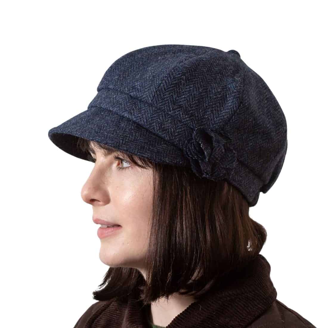 Women’s One Size Bakerboy Hat – Shannon - Navy Blue Herringbone