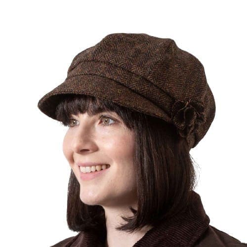 Shannon Women’s One Size Bakerboy Hat – Whiskey Brown with Flower