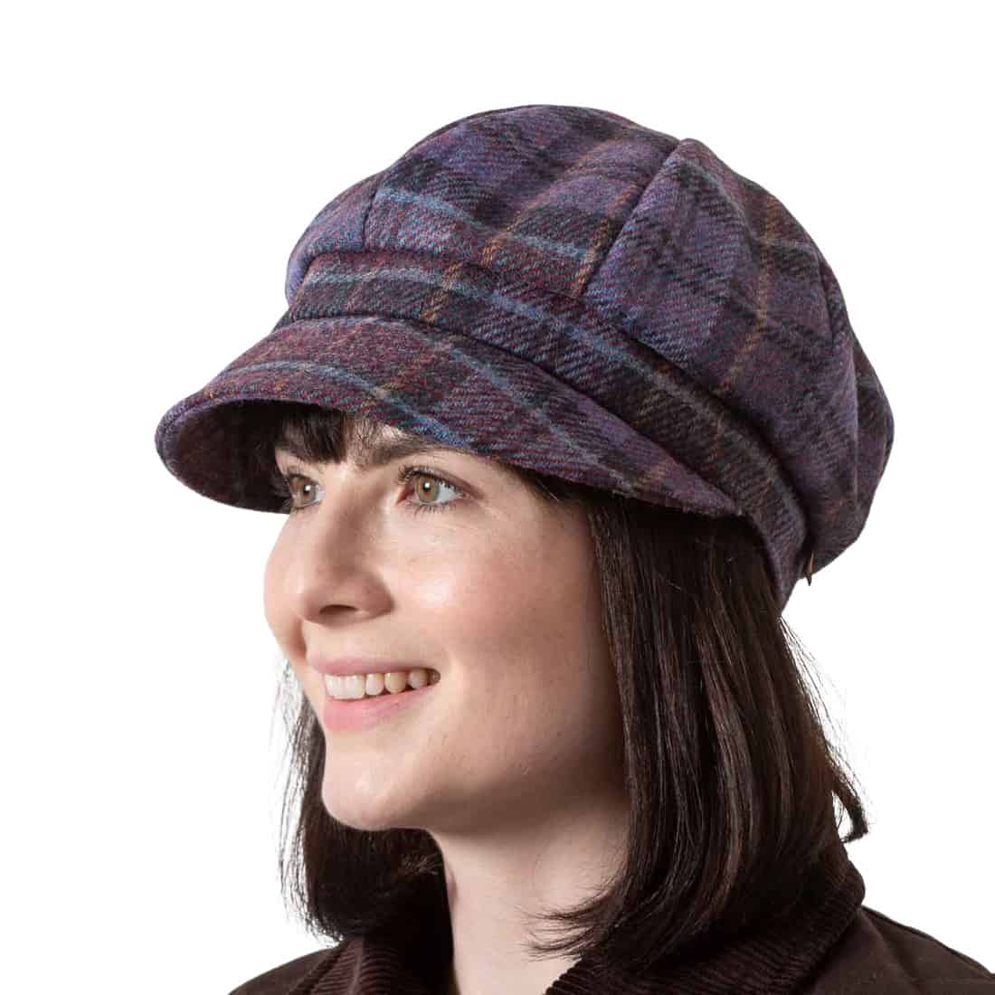 Shannon Women’s Wool Bakerboy Hat – Heather Check with Flower