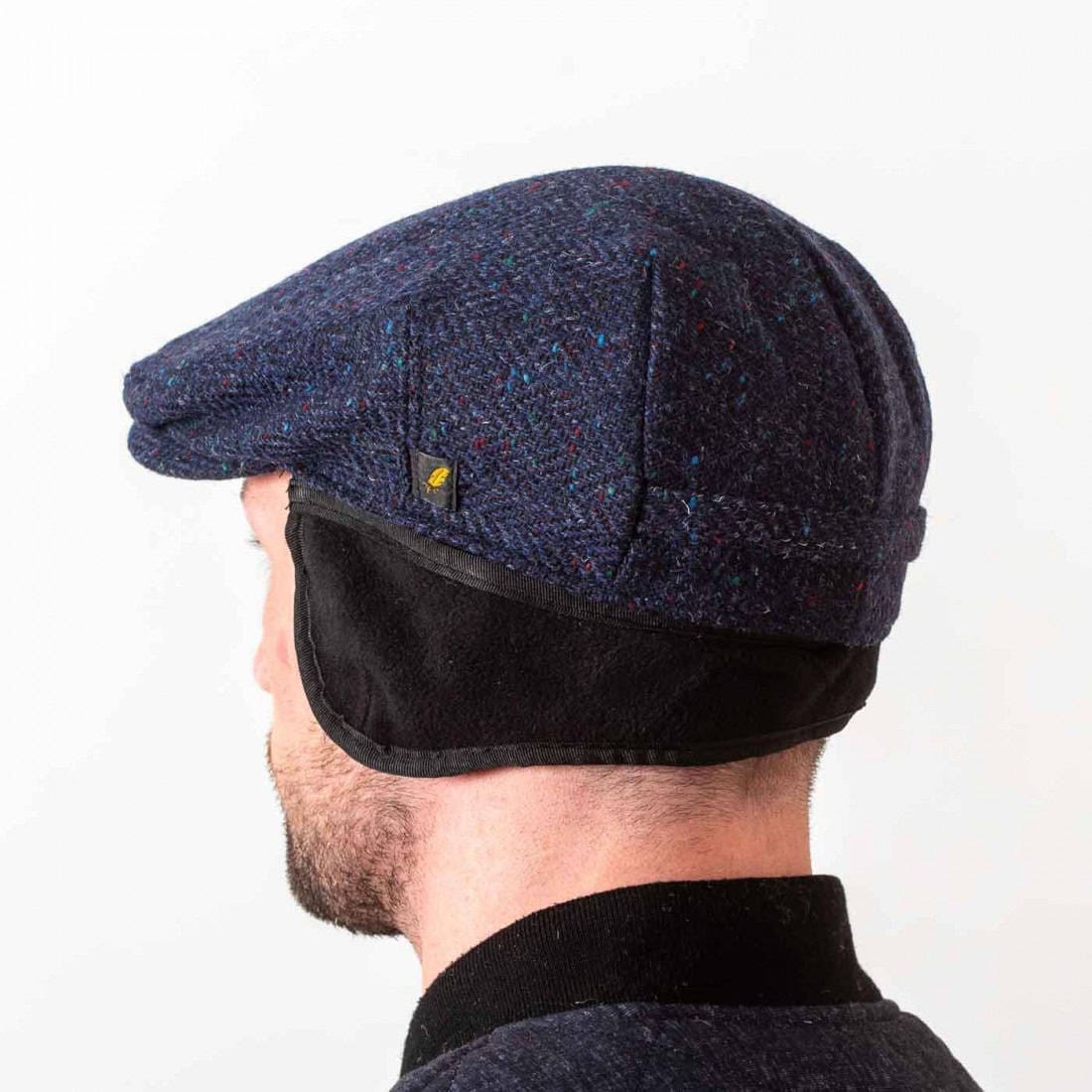 Navy Blue Donegal Tweed Cap with Foldaway Ear Flaps - Dubliner - Image 4