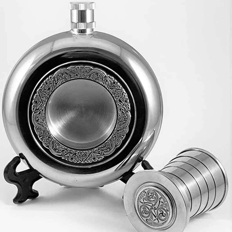 Round Hip Flask with Glass Centre Irish Whiskey Flask