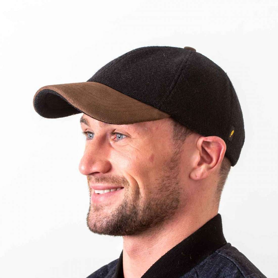 Black Donegal Tweed Baseball Cap with Suede Leather Peak - Irish Caps – Heritage Style for Every Generation
