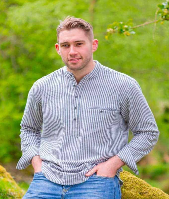 Collarless Traditional Grandfather Shirt Blue Stripe