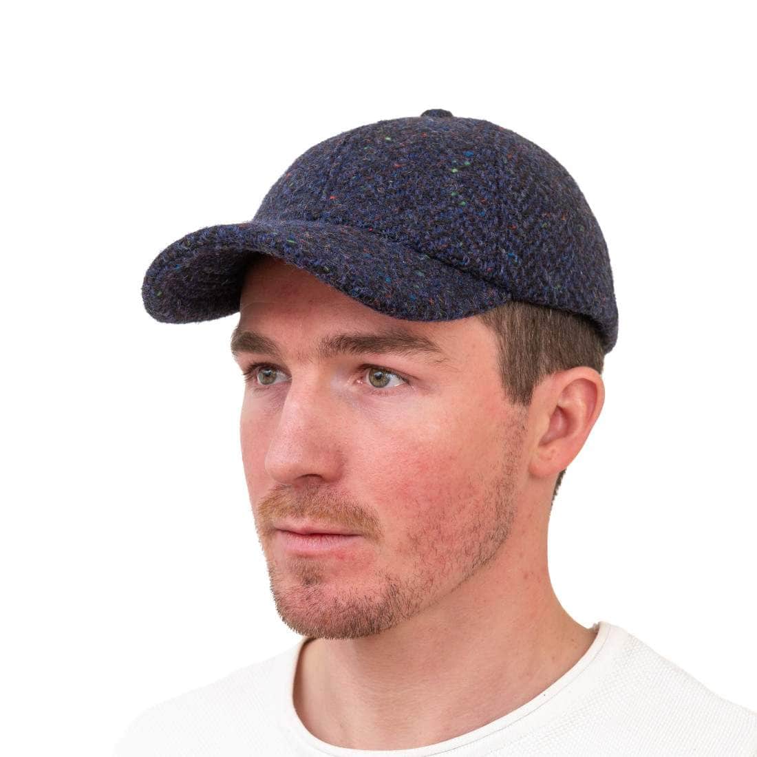 Navy Blue Herringbone Tweed Baseball Hat - Hatman of Ireland