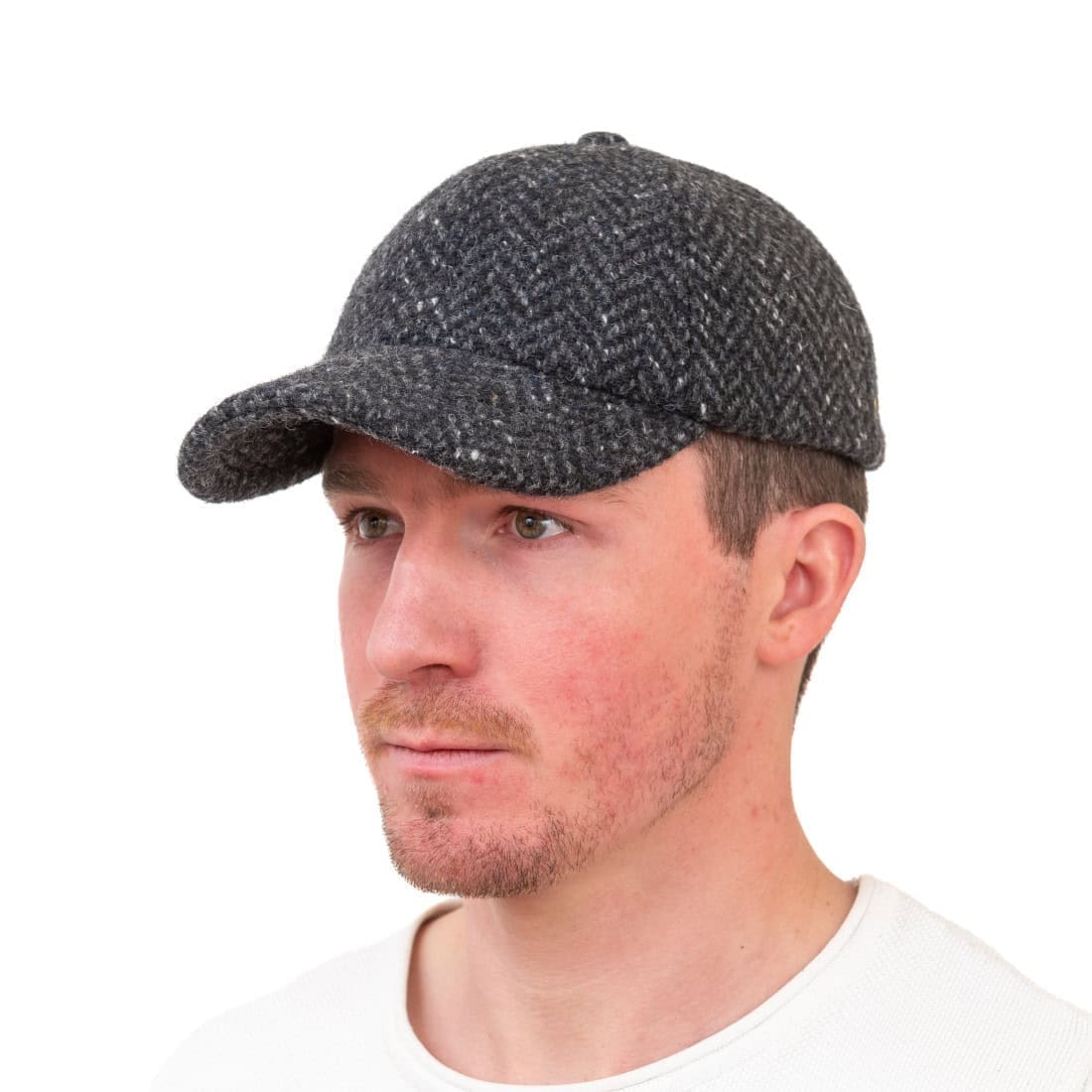 Dark Charcoal Herringbone Tweed Baseball Hat - Hatman of Ireland