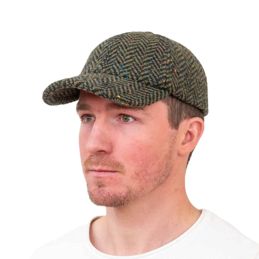 Green Herringbone Tweed Baseball Hat - Hatman of Ireland