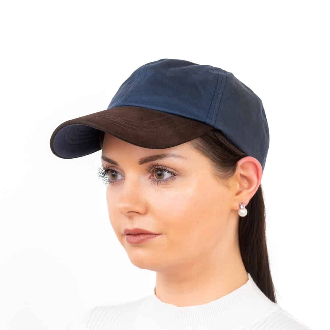 Navy Blue Waxed Cotton Baseball Cap with Leather Peak – Hatman