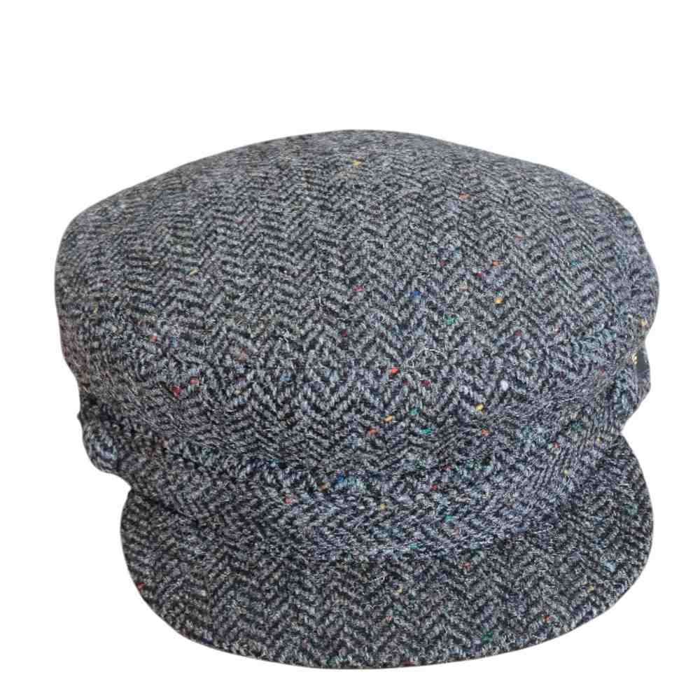 Charcoal Herringbone Donegal Tweed Skipper Hat –Hatman of Ireland - Irish Caps – Heritage Style for Every Generation - Image 1
