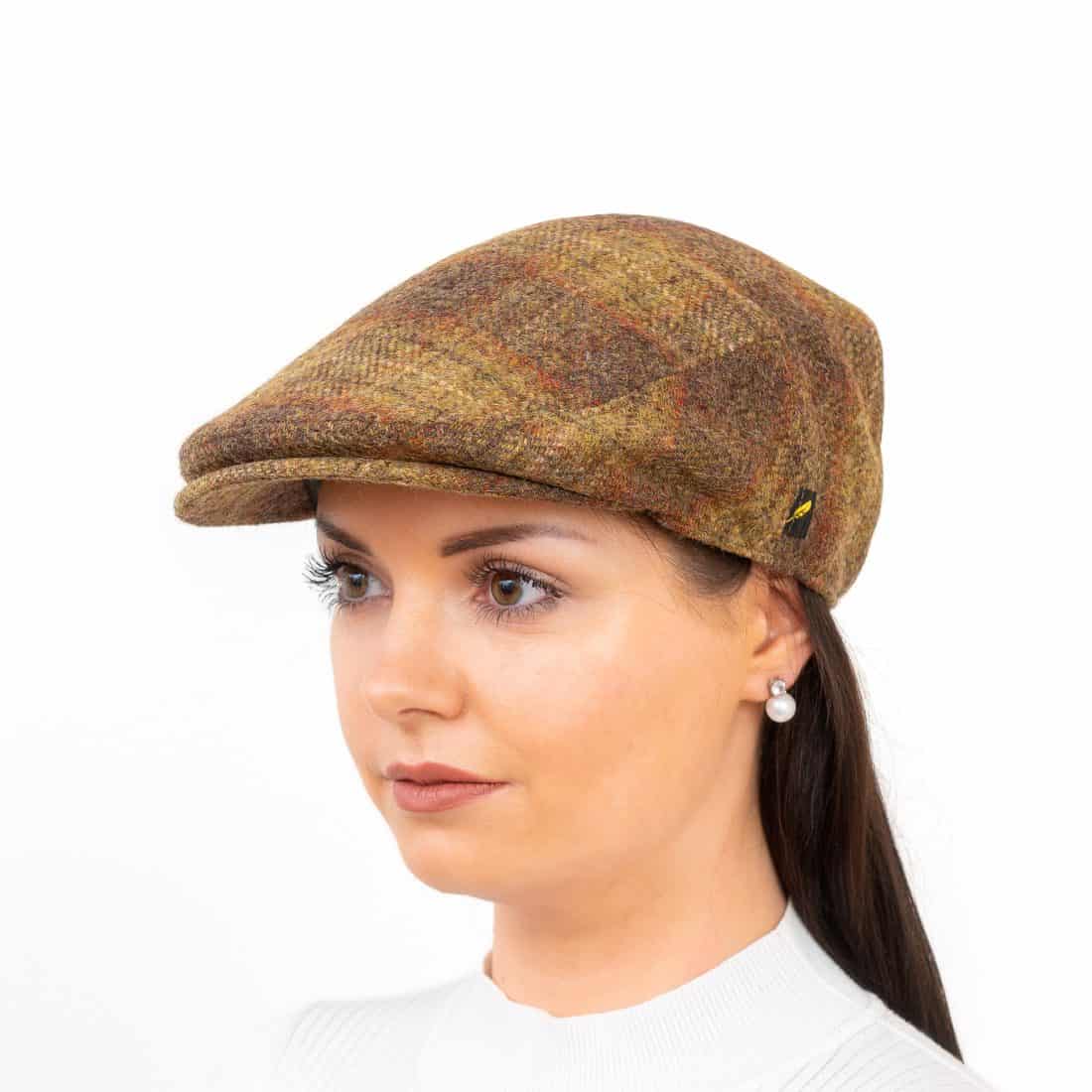 Irish Tweed Stretch-Fit Flat Cap Rustic Check Aran Model