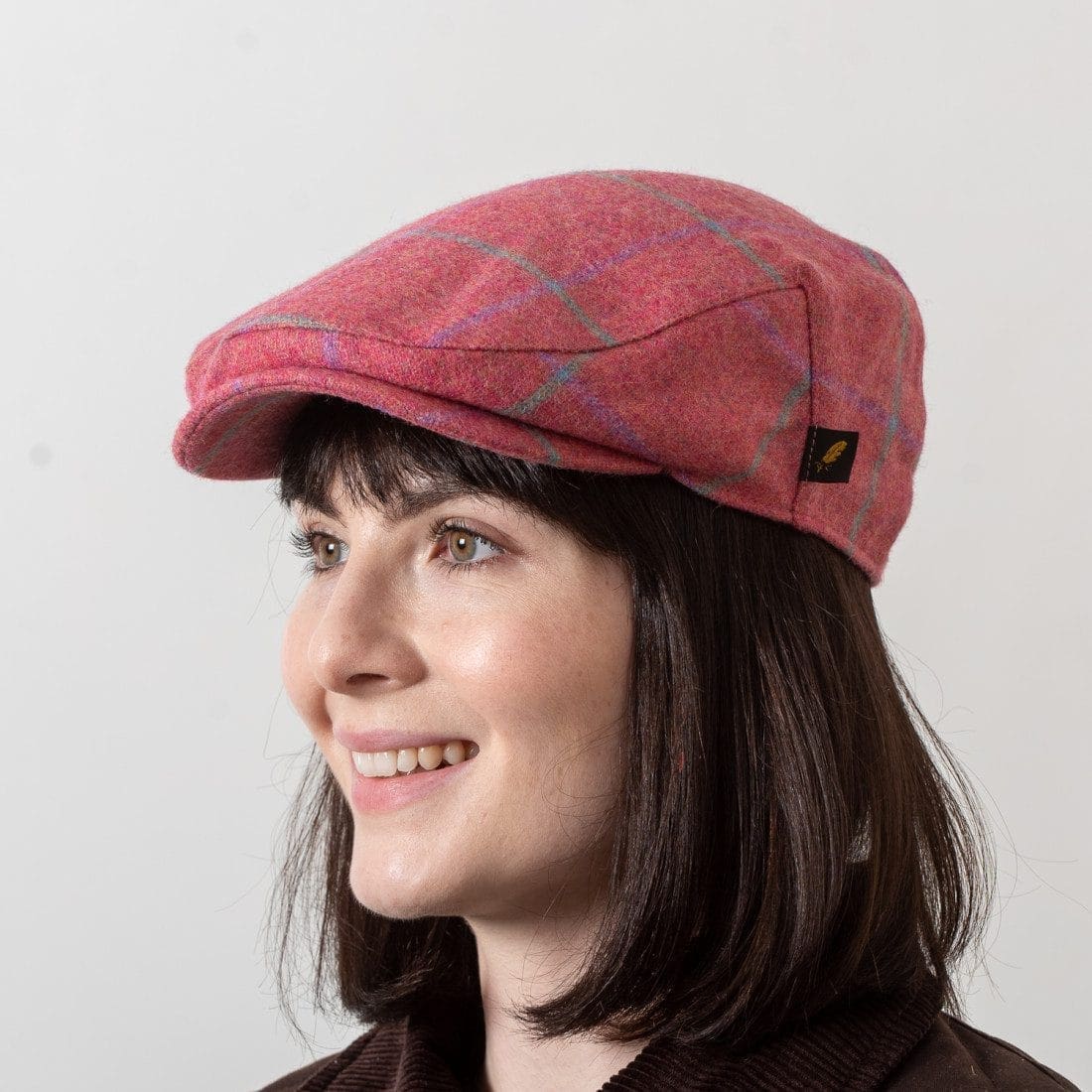 Irish Tweed Stretch-Fit Flat Cap - Pink Check - Aran Model