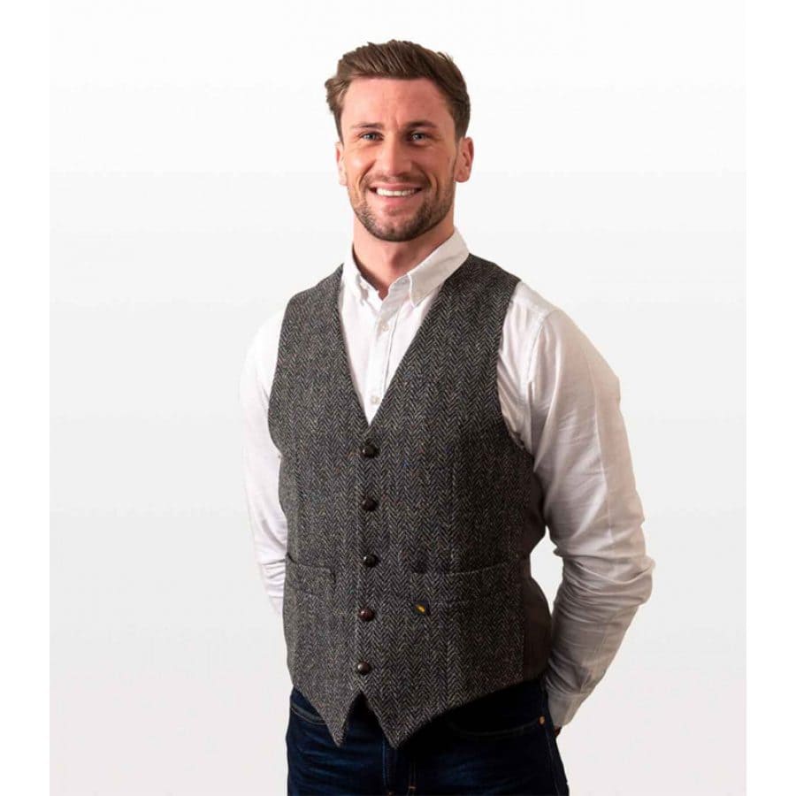 Donegal Tweed Vest Waistcoat – Charcoal Grey Herringbone