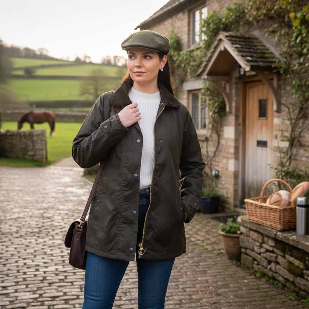 Women’s Waxed Jacket – Brown Midi Length by Hatman of Ireland