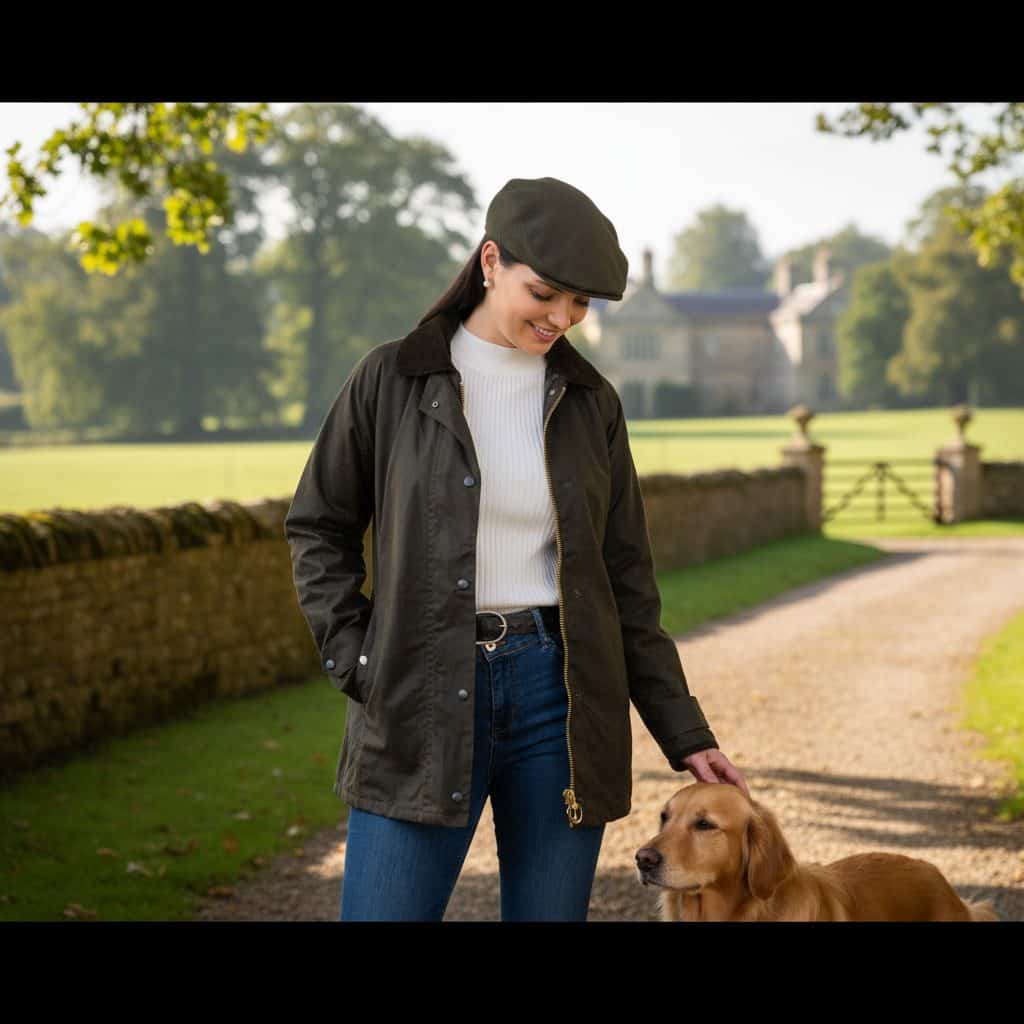 Women’s Waxed Jacket – Green Midi Length by Hatman of Ireland