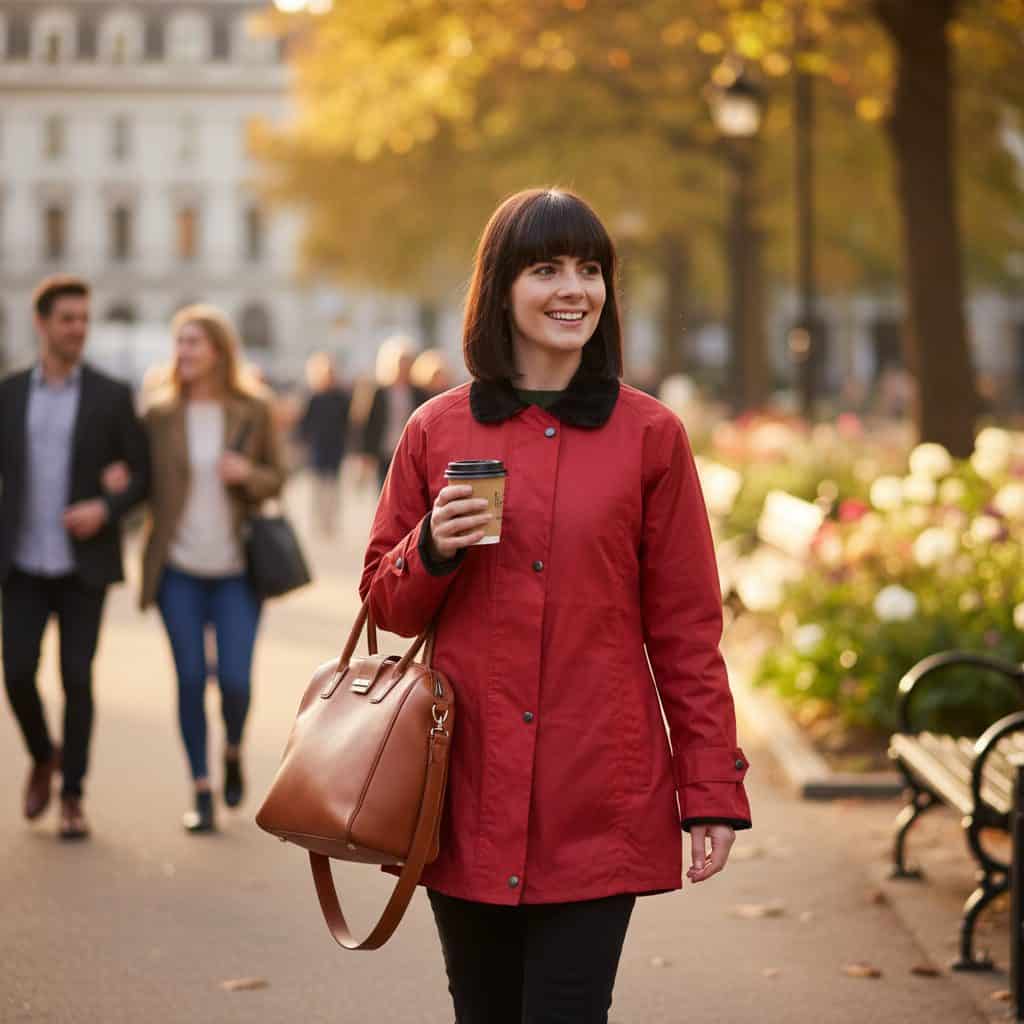 Women’s Waxed Jacket – Red Midi Length by Hatman of Ireland