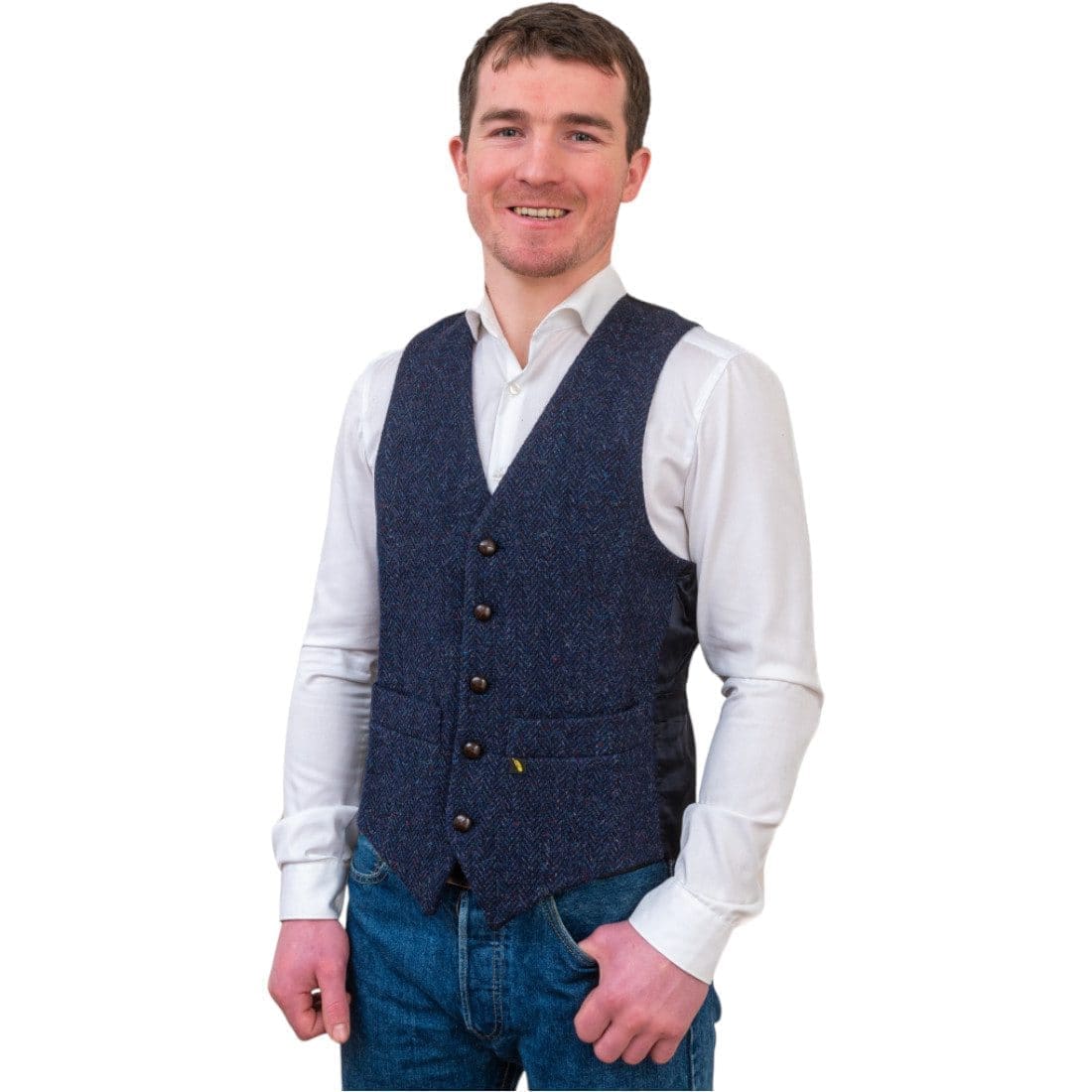 Donegal Tweed Vest Waistcoat – Navy Blue Herringbone