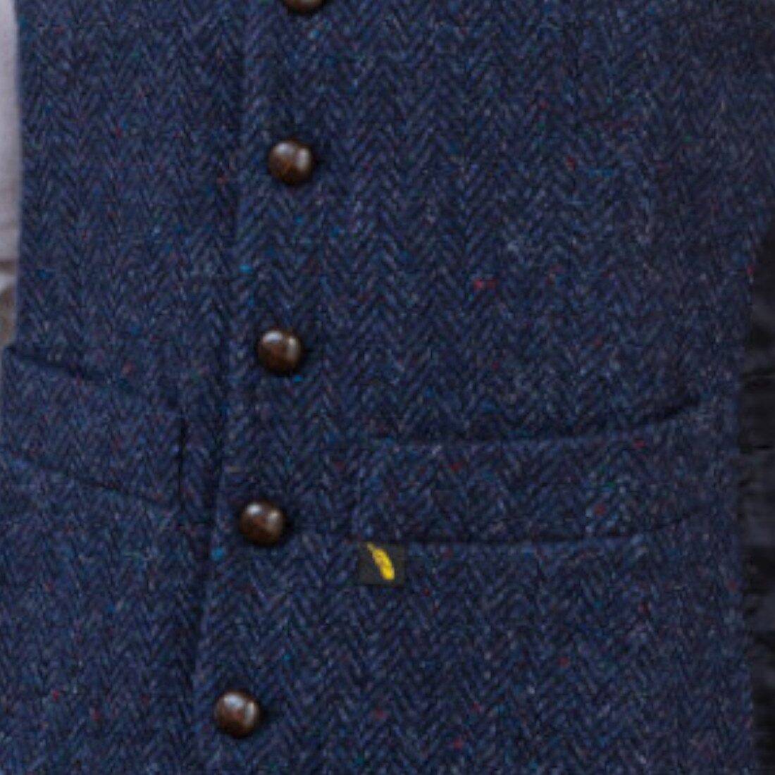 Donegal Tweed Vest Waistcoat – Navy Blue Herringbone - Image 2