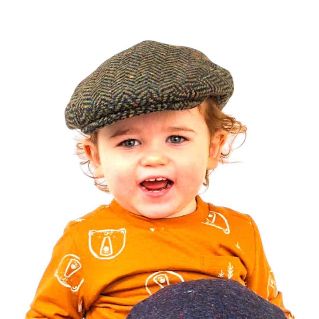 Green Herringbone Kerry Tweed Child’s Cap – Hatman