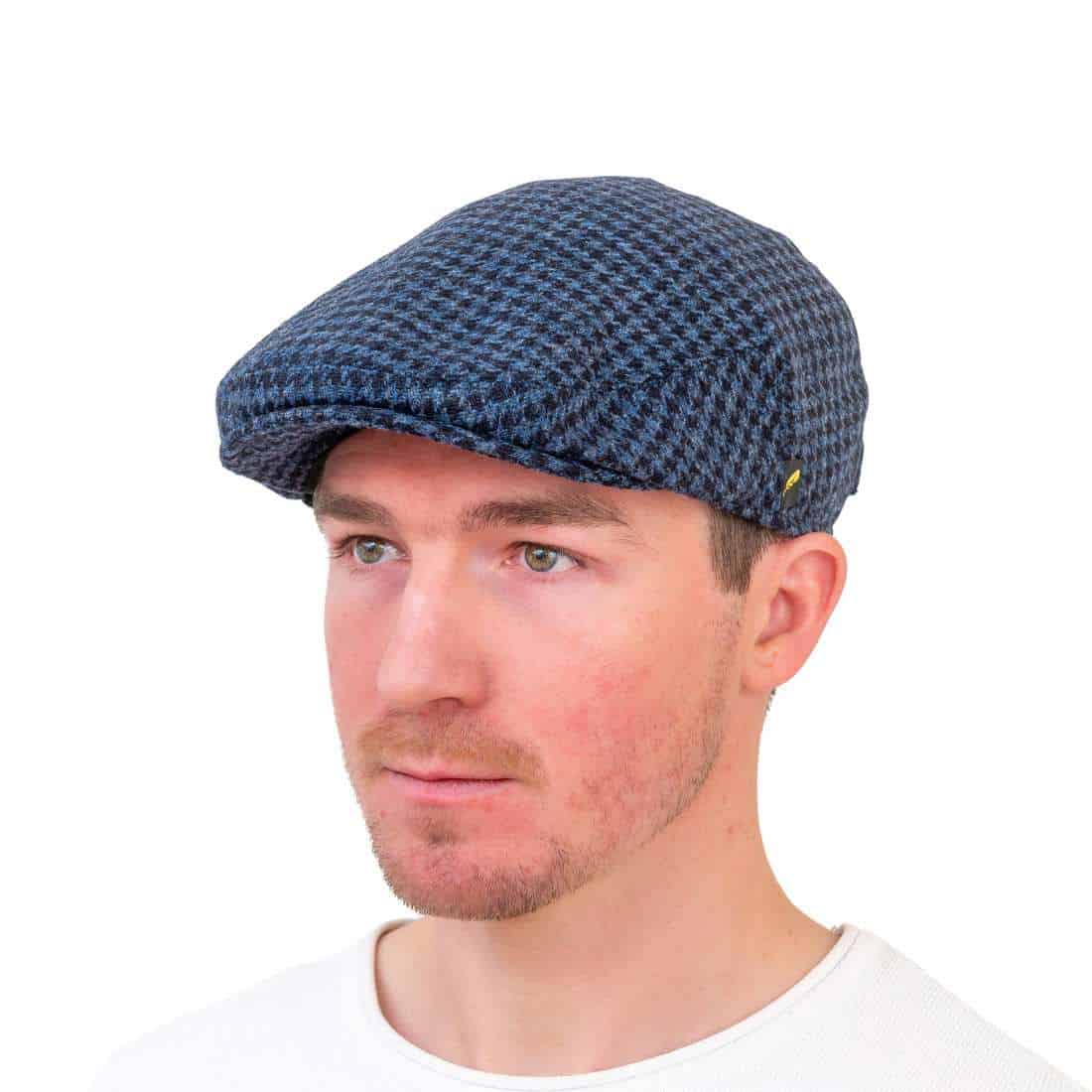 Blue Check Pure New Wool Dubliner Cap - Hatman of Ireland