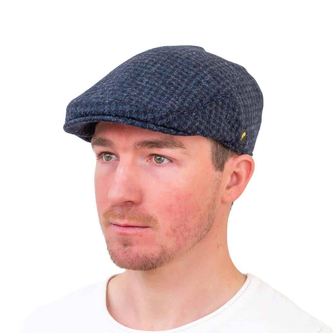 Navy Blue Check Pure Wool Dubliner Cap - Hatman of Ireland