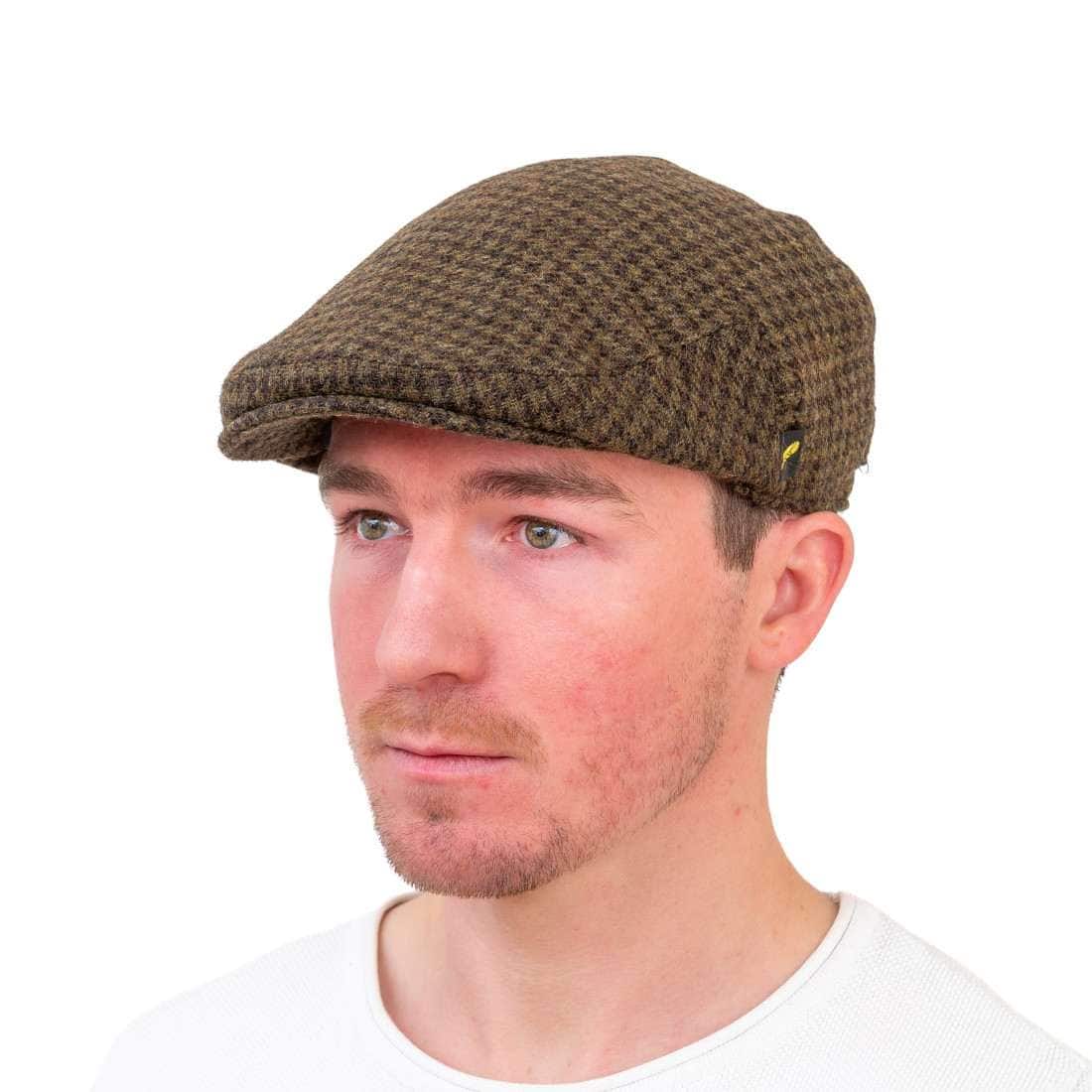 Olive Brown Check Pure Wool Dubliner Cap - Hatman of Ireland