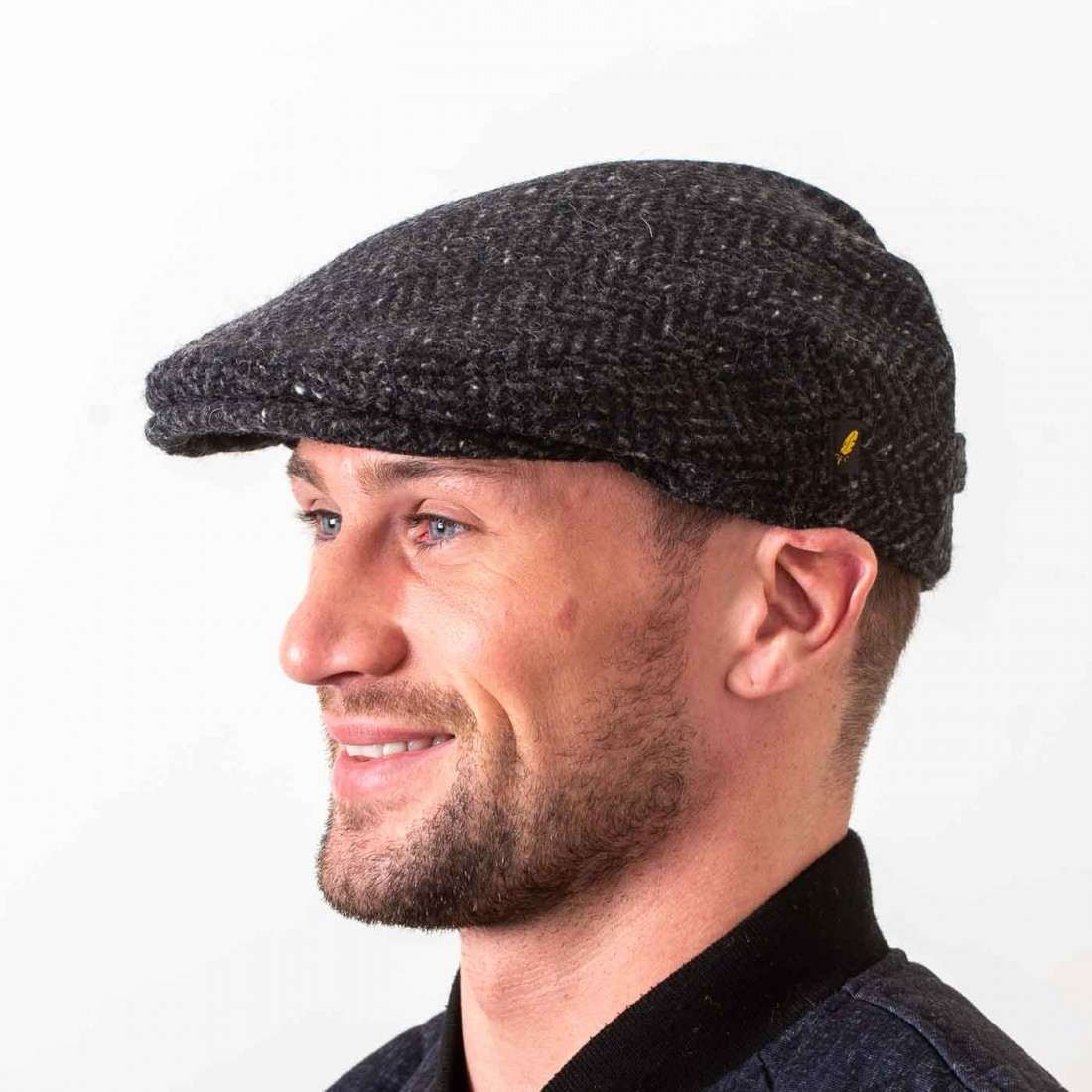 Charcoal Herringbone Kerry Tweed Flat Cap - Hatman of Ireland