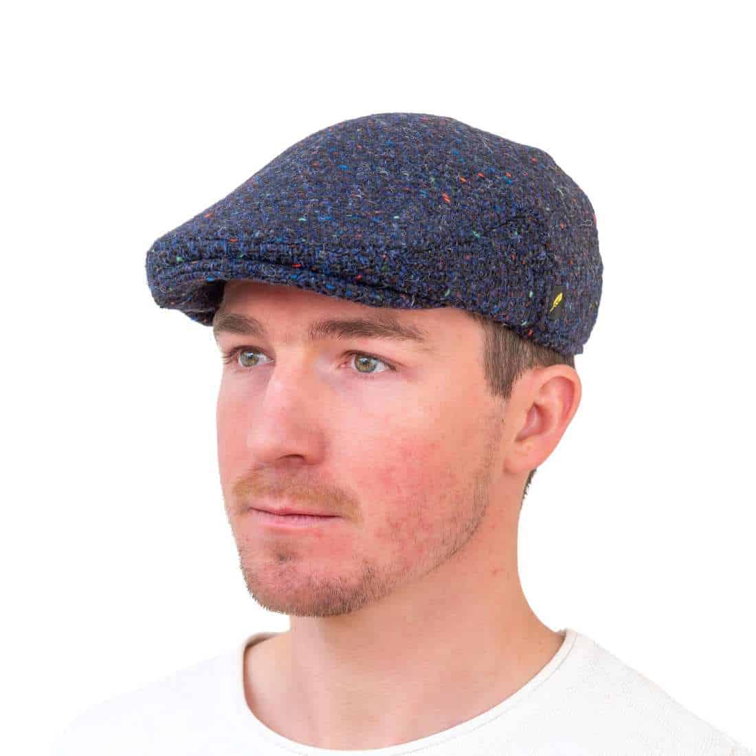 Navy Blue Herringbone Kerry Tweed Flat Cap - Hatman of Ireland