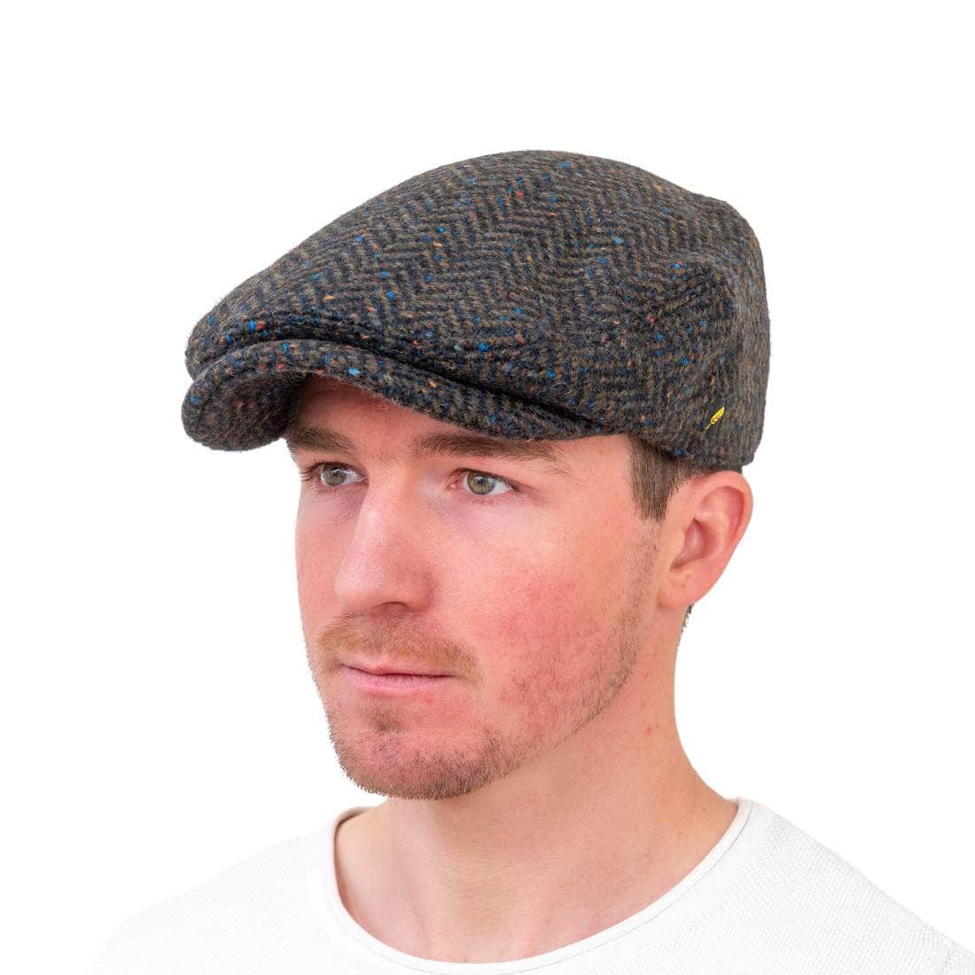 Large Peak Cap in Peat Herringbone Donegal Tweed – Irelander