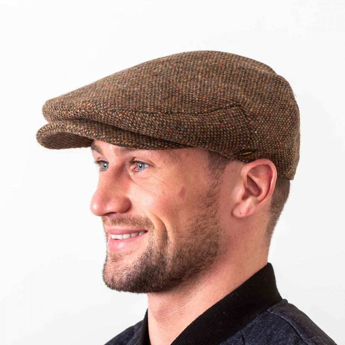 Large Peak Cap in Brown Salt & Pepper Donegal Tweed - Irelander