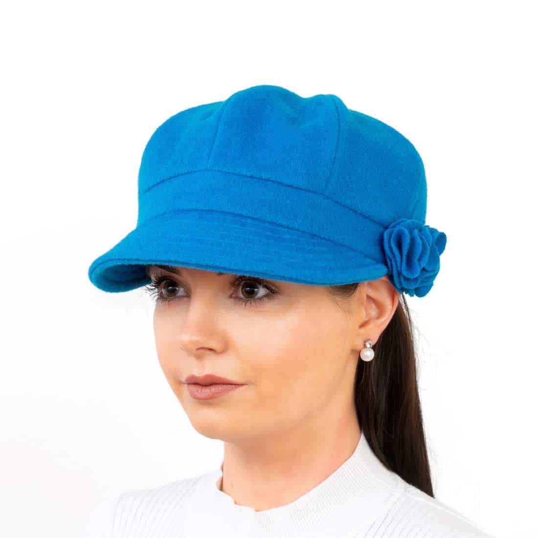 Women’s One Size Bakerboy Hat – Light Blue Brushed Wool