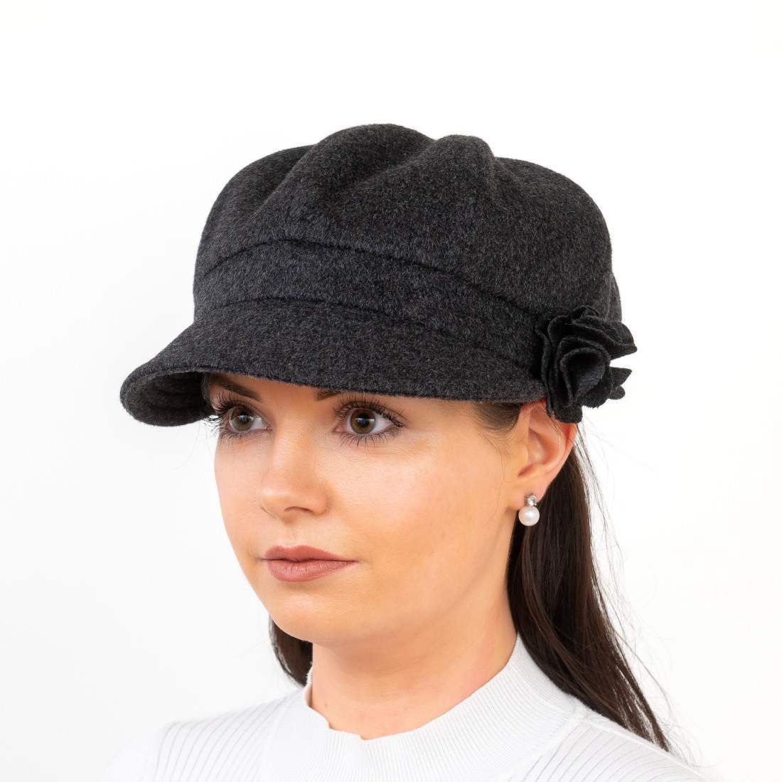 Women’s One Size Bakerboy Hat – Dark Charcoal Brushed Wool