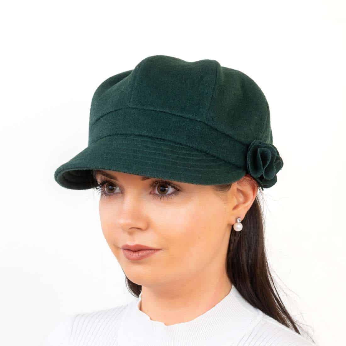 Women’s One Size Bakerboy Hat – Dark Green Brushed Wool