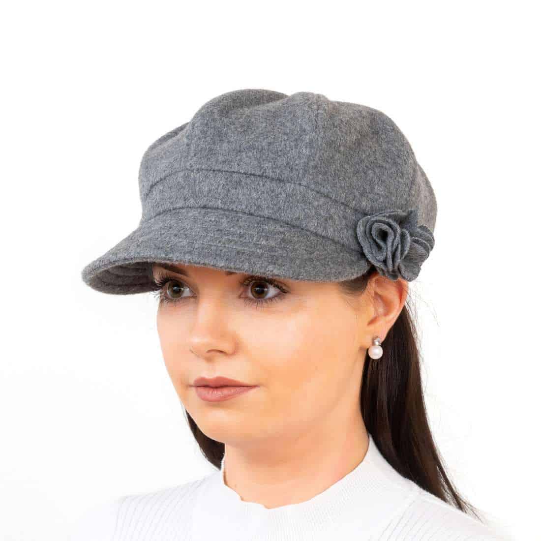 Women’s One Size Bakerboy Hat – Grey Coloured Brushed Wool