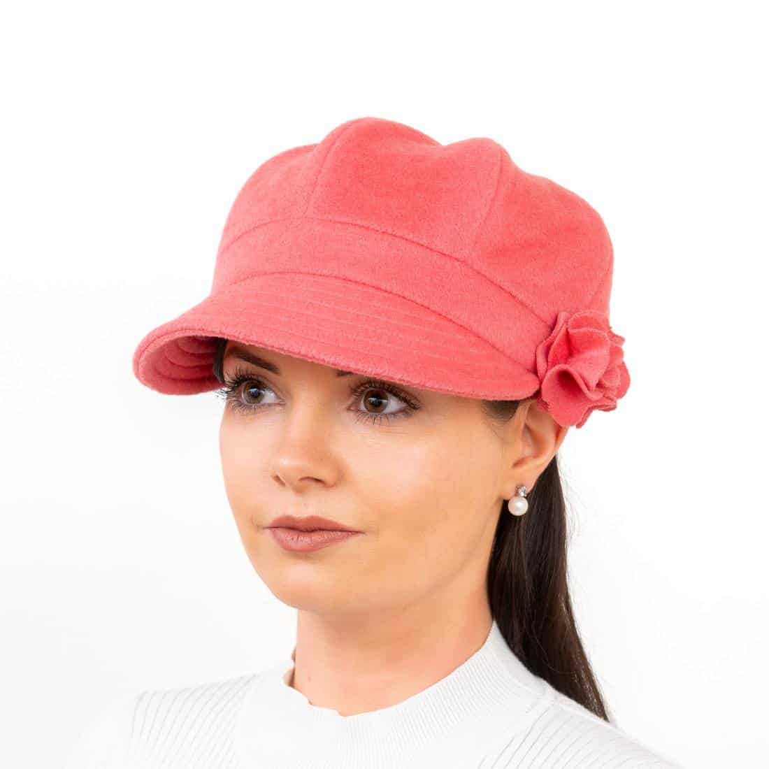 Women’s One Size Bakerboy Hat – Pink Colour Brushed Wool