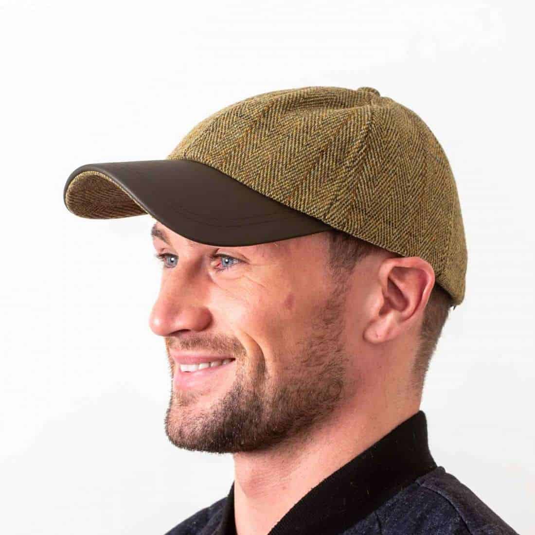 Pale Green Baseball Cap with Leather Peak – Yorkshire Tweed - Irish Caps – Heritage Style for Every Generation